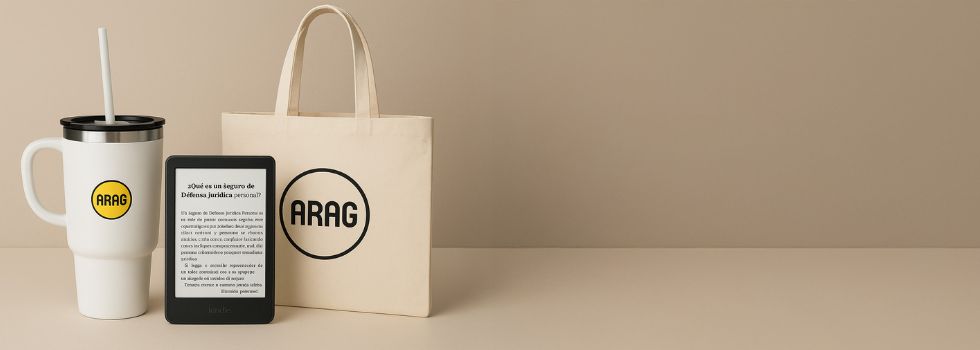 Regalos del sorteo: un Amazon Kindle, un vaso térmico ARAG y una totebag ARAG